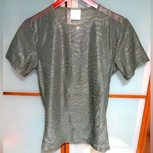 Calvin Klein Y2K Vintage 00s Grey Gold Sheer Animal Zebra Print T-Shirt Top SP